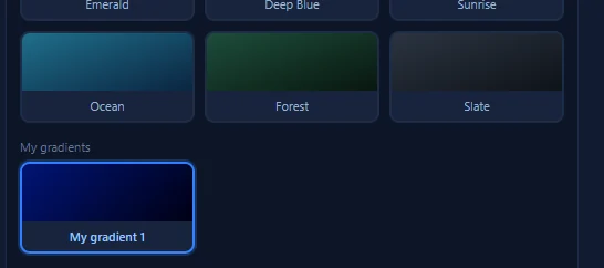 Saved custom gradients in Enlightened Presenter under a My gradients heading, with an option to make your own gradient.